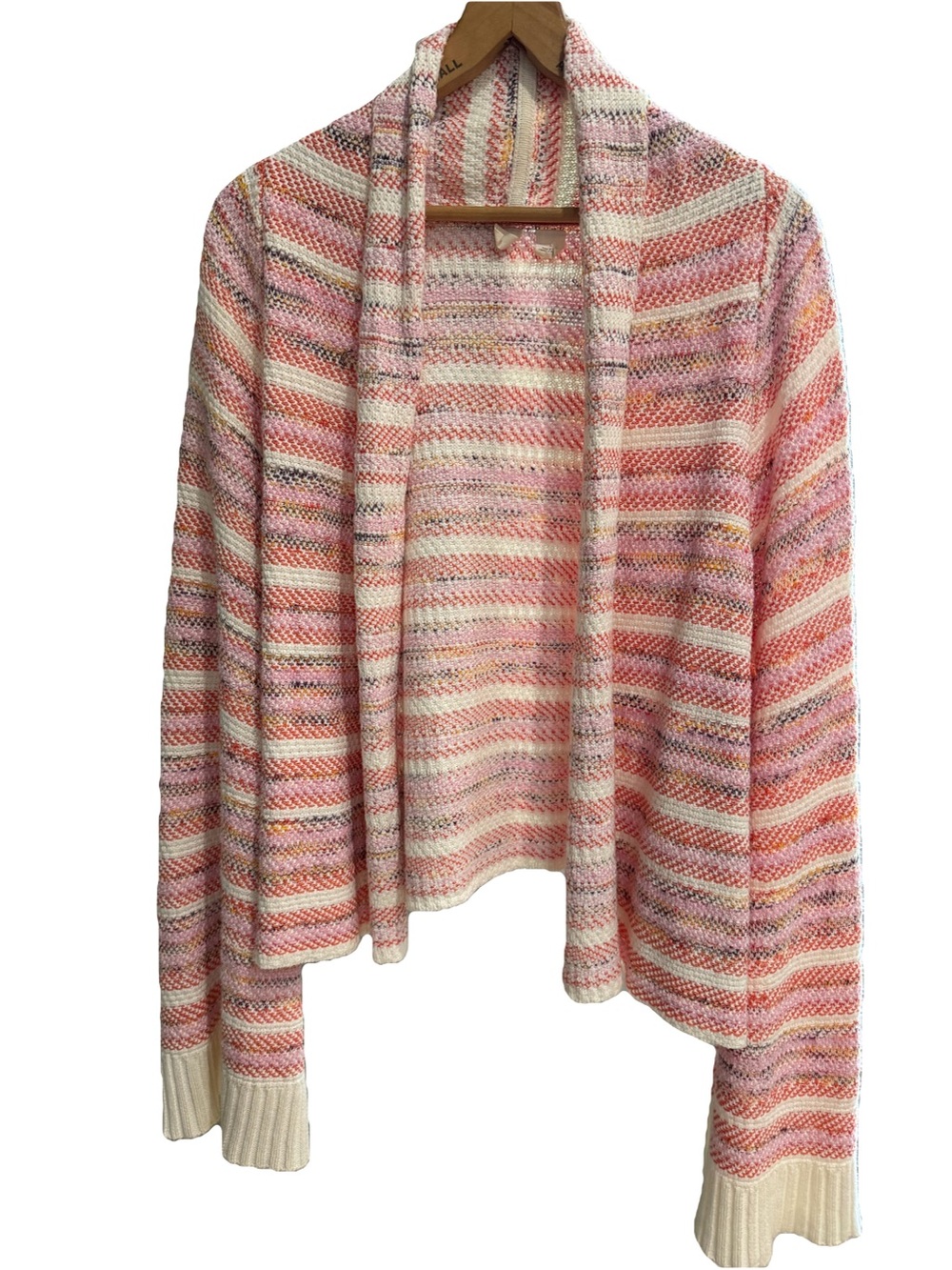 EUC Anthropologie Large MOTH Pink & Cream Striped Cotton Open Cardigan Sweater